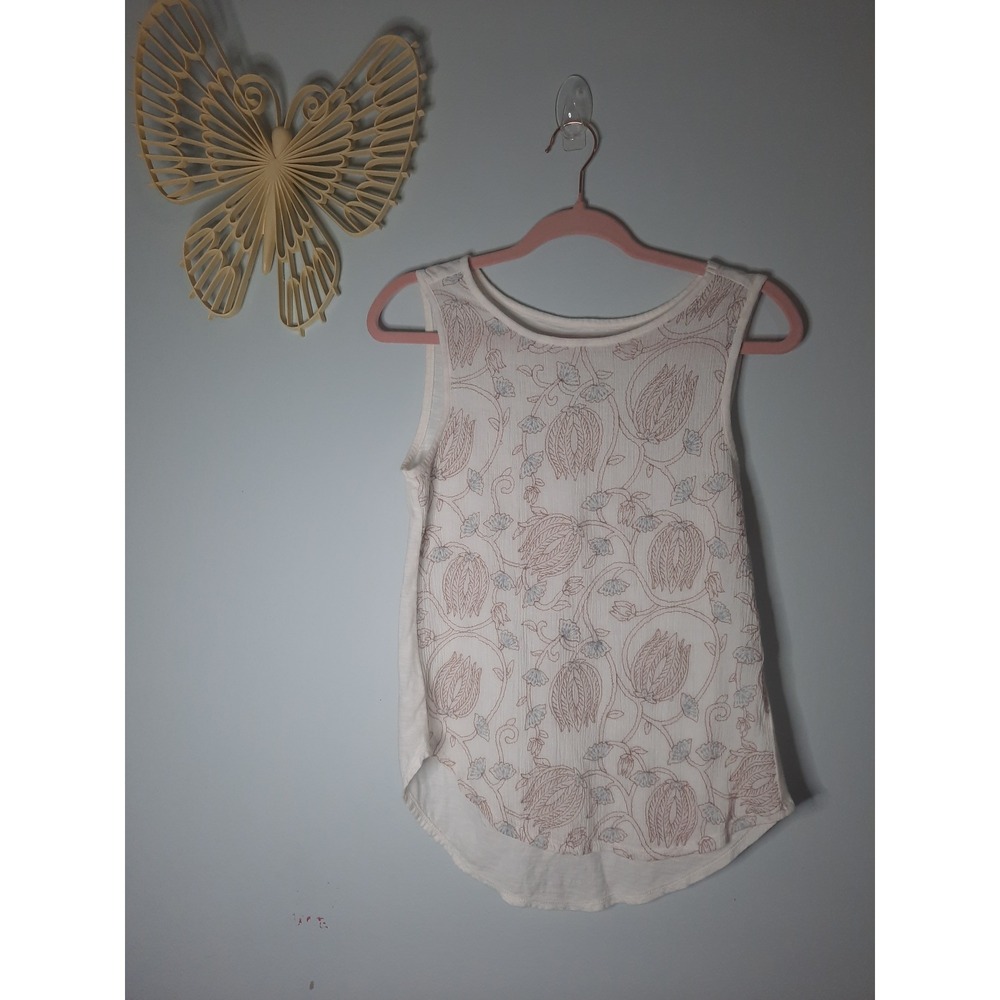 Ann Taylor LOFT White Embroidered Floral Sleeveless Tank Top Cotton Small